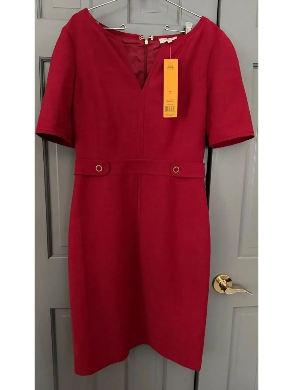 Tory Burch Women's Red Lydia Sheath Red Gold Button Accents Dress Size 10 NWT